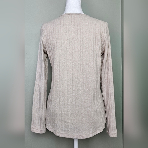 Womens Apricot Sweater Pit Brushed Long Sleeve Sheer Embroidered Shoulders NWOT - Picture 4 of 9